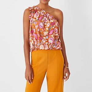 Ann Taylor Batik One Shoulder Top Maple Glaze